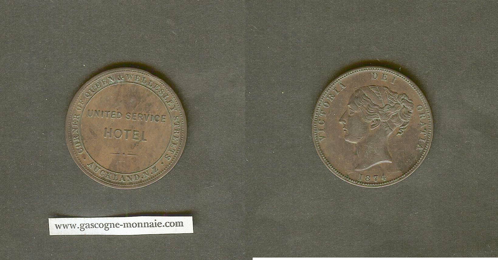 Penny Token United Service Hotel Auckland New Zealand 1874   R 5